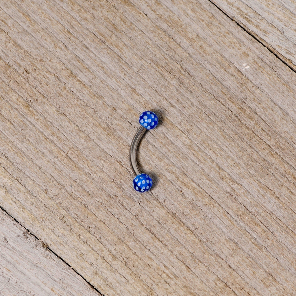 16G 5/16 Blue Polka Dot UV Reactive Acrylic Ball Curved Barbell
