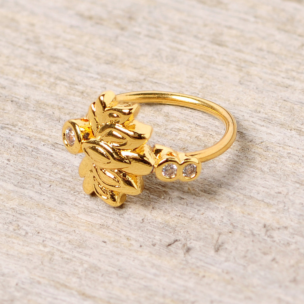 20G 5/16 Clear CZ Gem Gold Tone Lotus Flower Nose Hoop