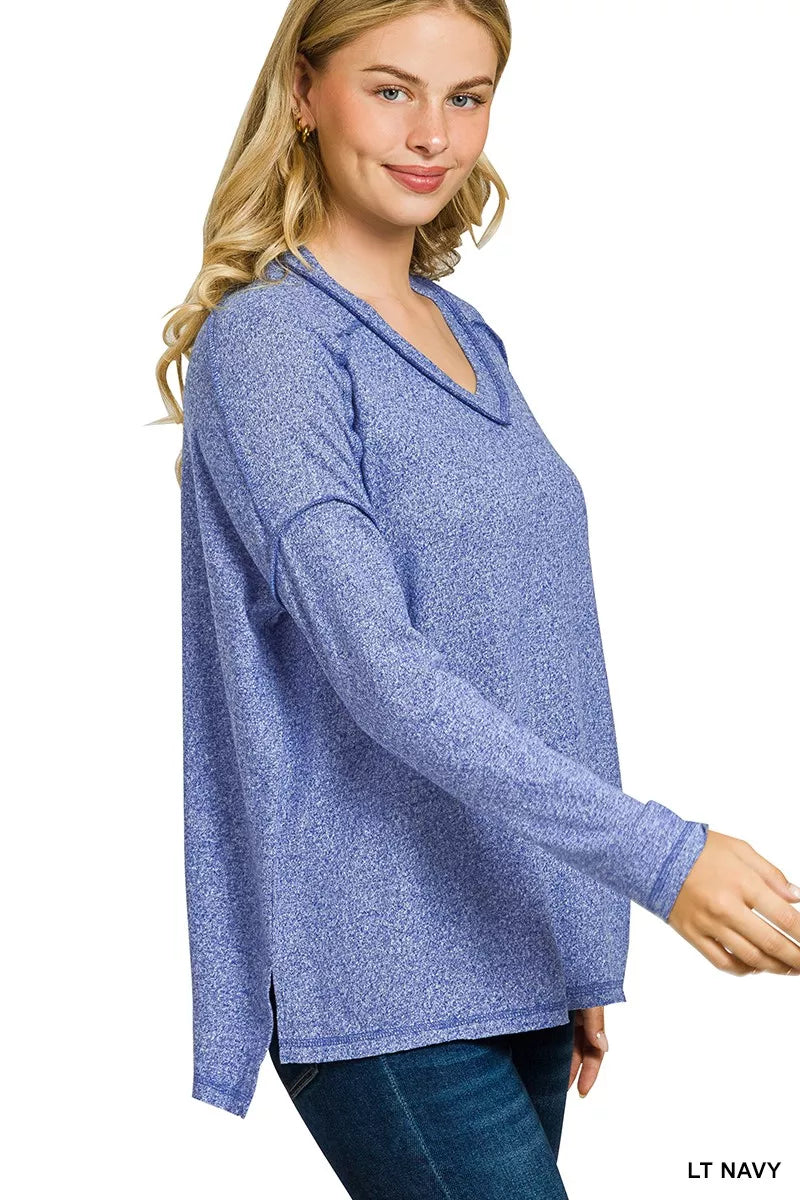 Soft Melange Hacci Exposed Seam Hi-low Tee