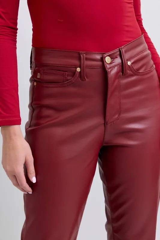 Full Size High Waist Tummy Control Faux Leather Straight Pants Plus Size