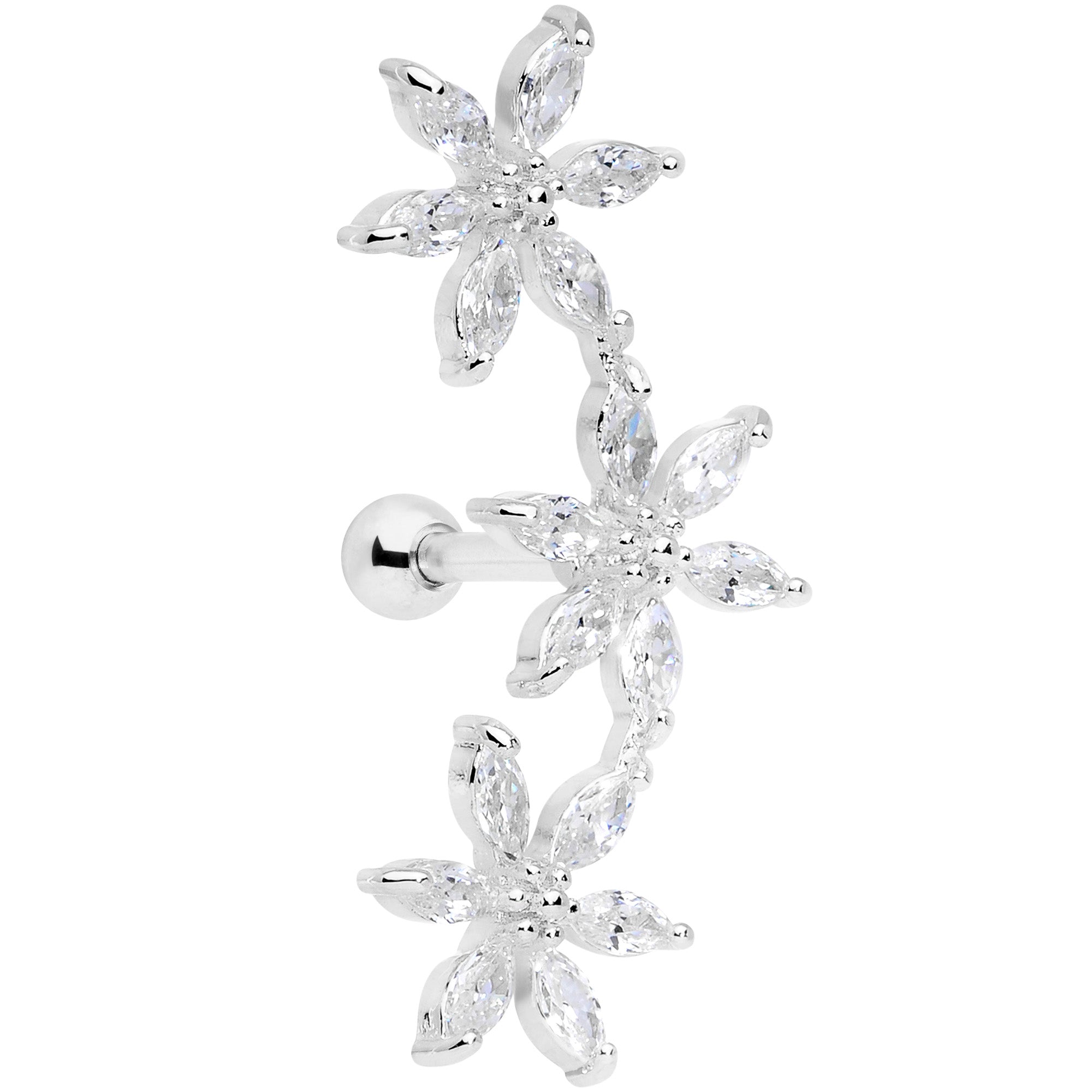 16G 1/4 Clear CZ Gem Tri Flower Cartilage