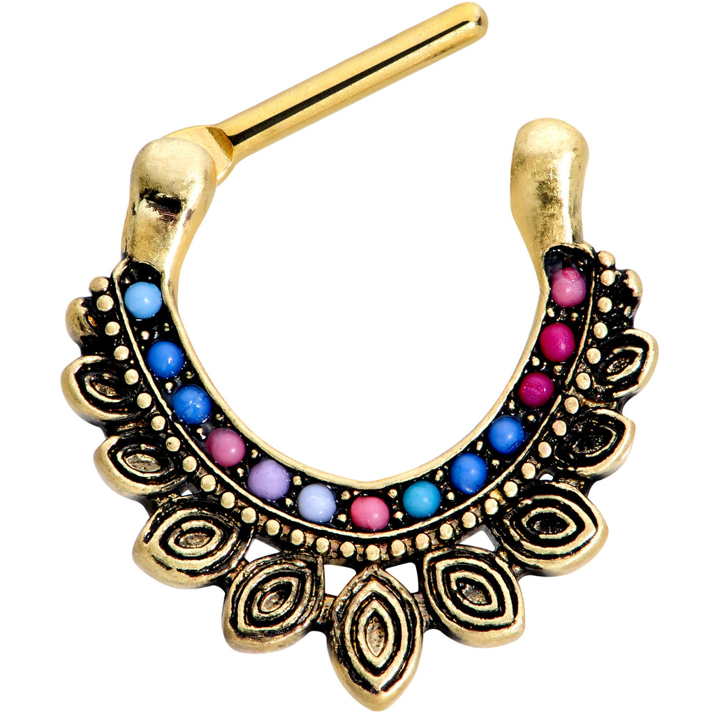 16G 5/16 Gold Tone Rainbow Crest Septum Clicker