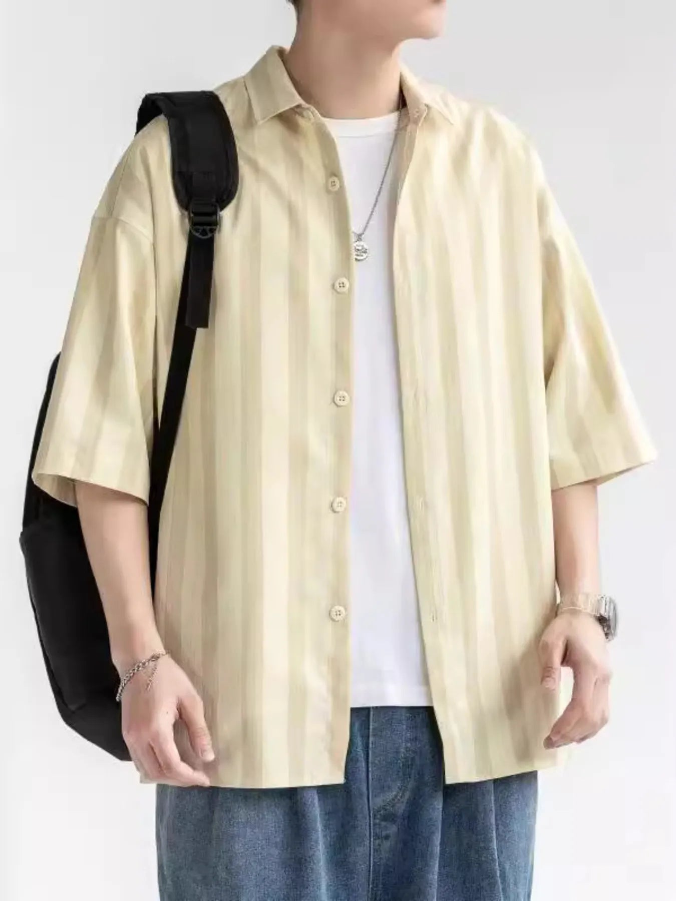 Men's Plus Size Striped Loose Fit Short Sleeve Shirt