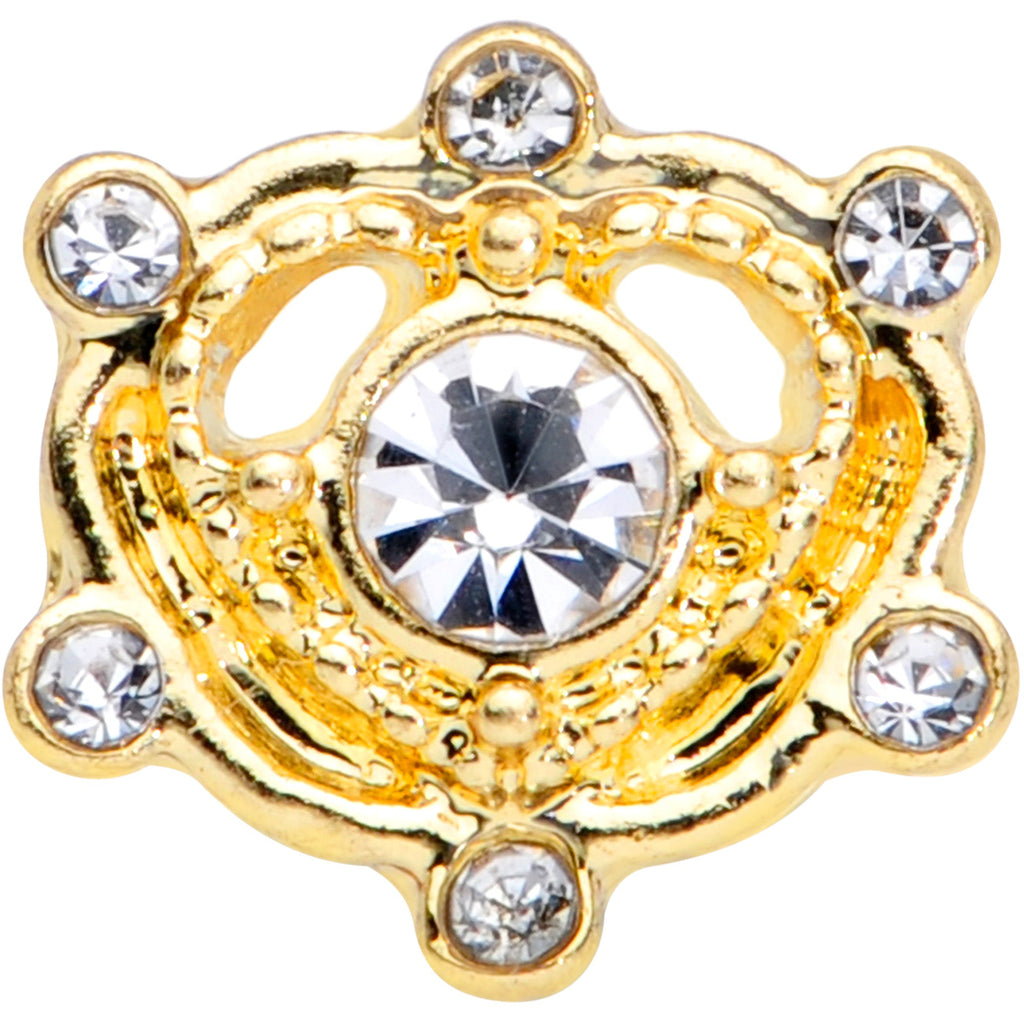 16G 1/4 Clear Gem Gold Tone Open Heart Cartilage Tragus Earring
