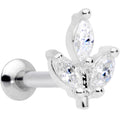 16G 5/16 CZ Gem Leaf Threadless Push In Labret Tragus