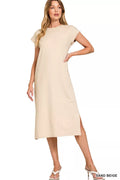 Round Neck Side Slit Midi Dress