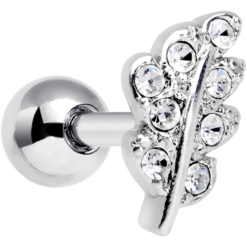 16G 1/4 Clear Gem Elegant Leaves Cartilage Tragus