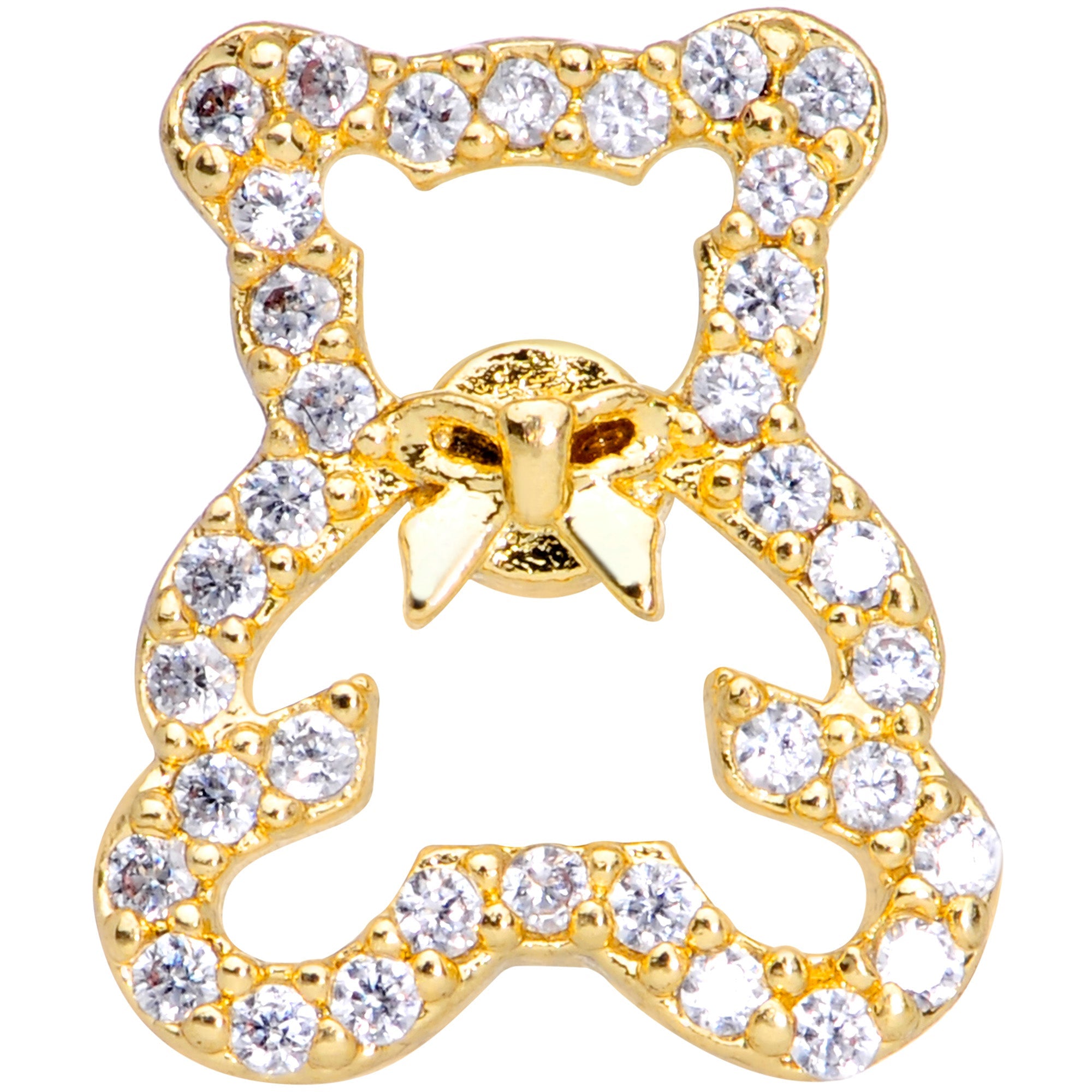 16G 1/4 Clear Gem Gold Tone Teddy Bear Cartilage Tragus