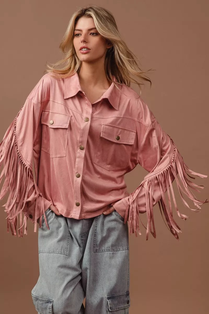 Suede Fringe Long Sleeve Jacket