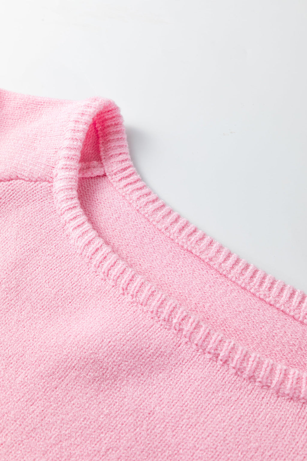 Pink Solid Color Knit Loose Bracelet Sleeve Dolman Sweater