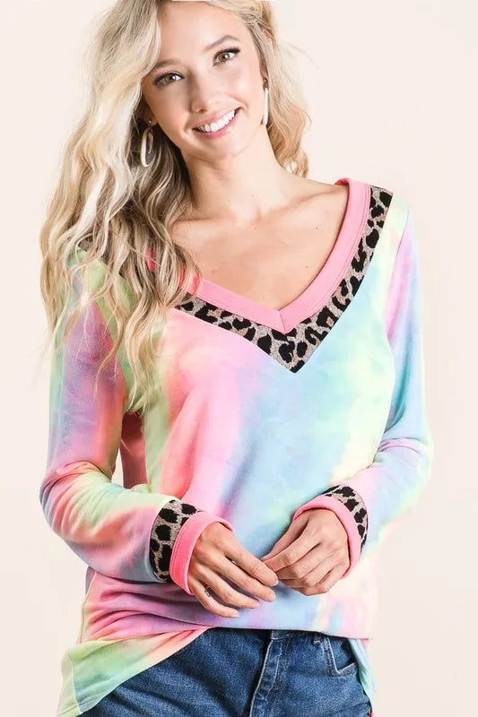 Tie Dye Terry V-Neck Top