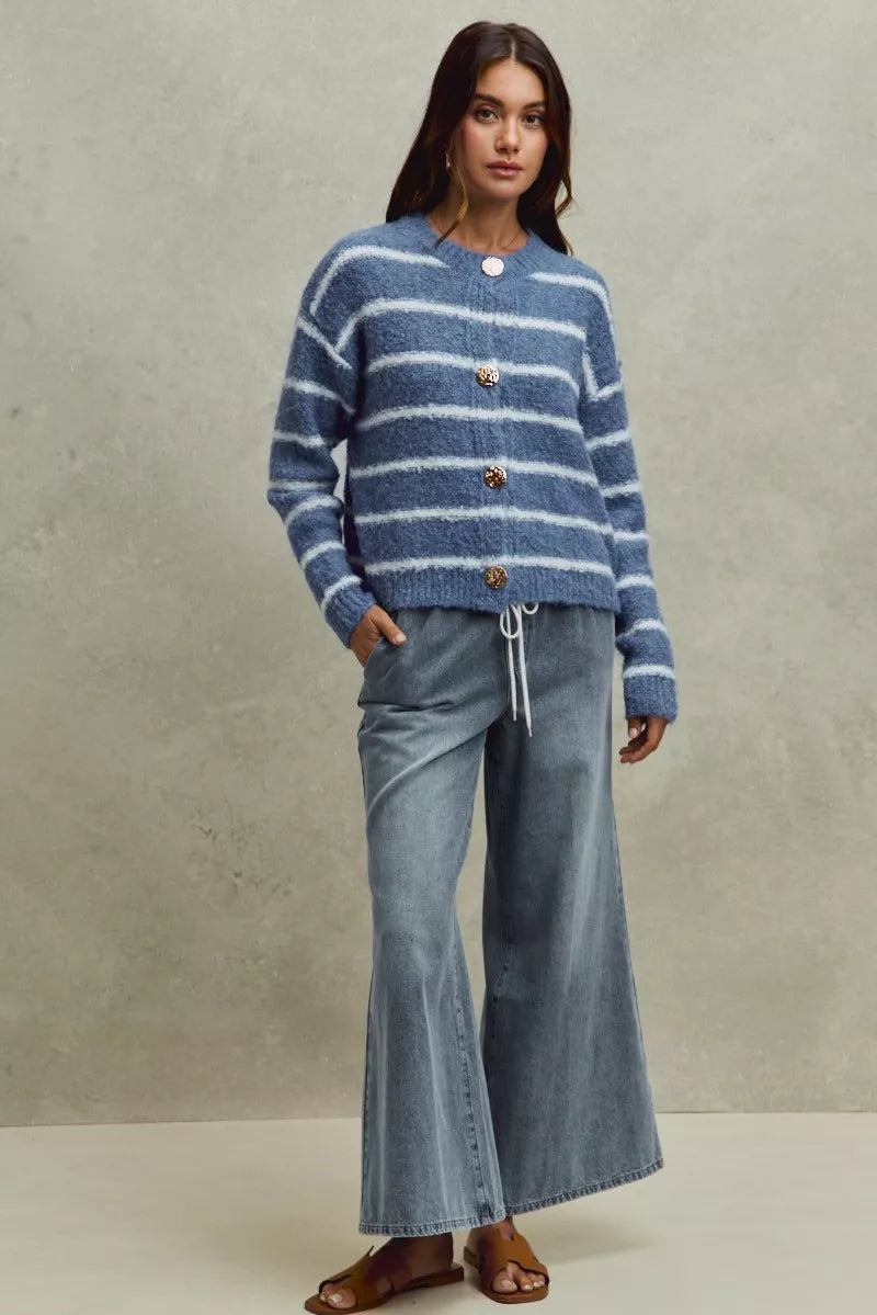 Mid Rise Elastic Waist Flare Denim Jeans