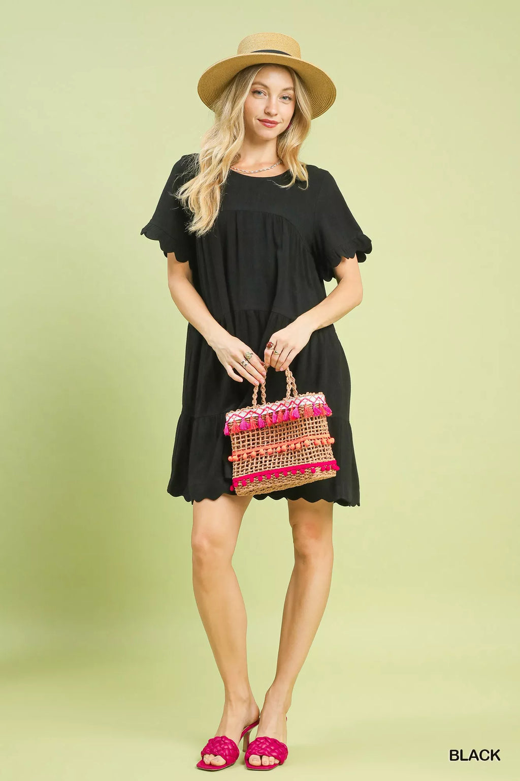 Linen Tiered Babydoll Dress with Ruffle Sleeves