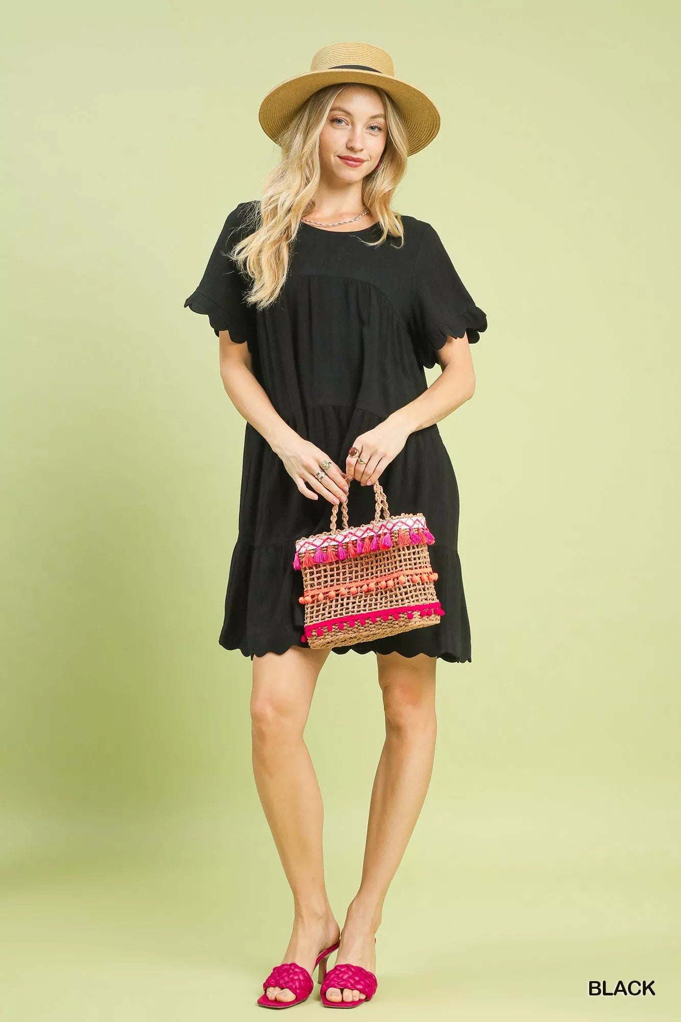 Linen Tiered Babydoll Dress with Ruffle Sleeves