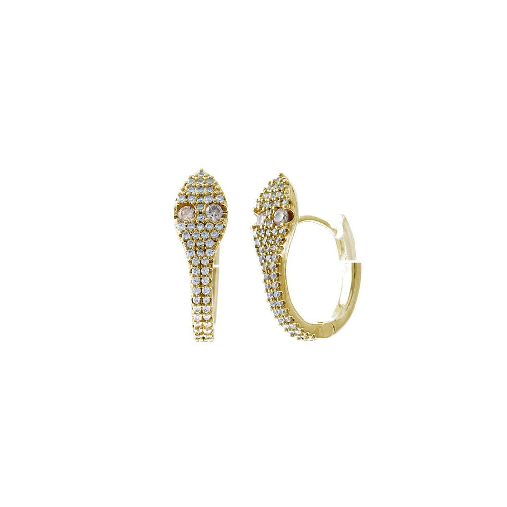 Huggie Hoop Earrings with Gold CZ Snake Head – Trendy Statement Jewelry