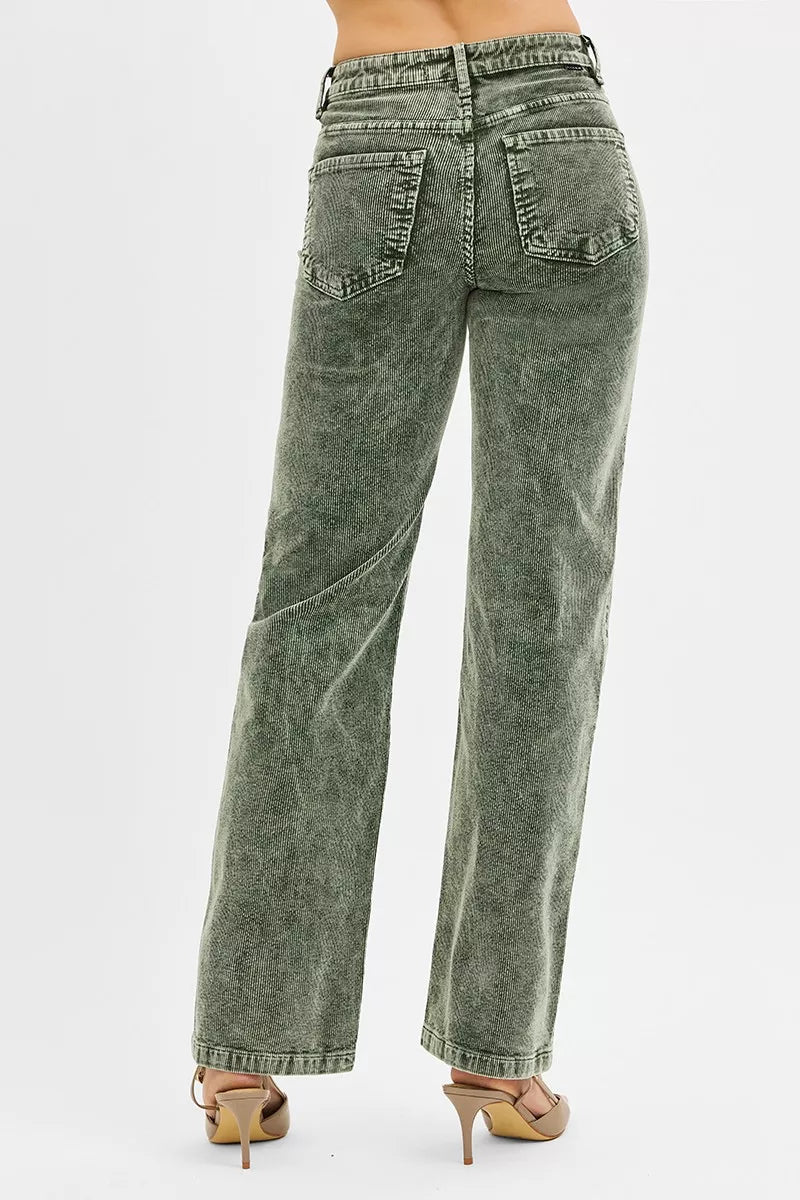 Tummy Control Mid Rise Straight Leg Corduroy Pants