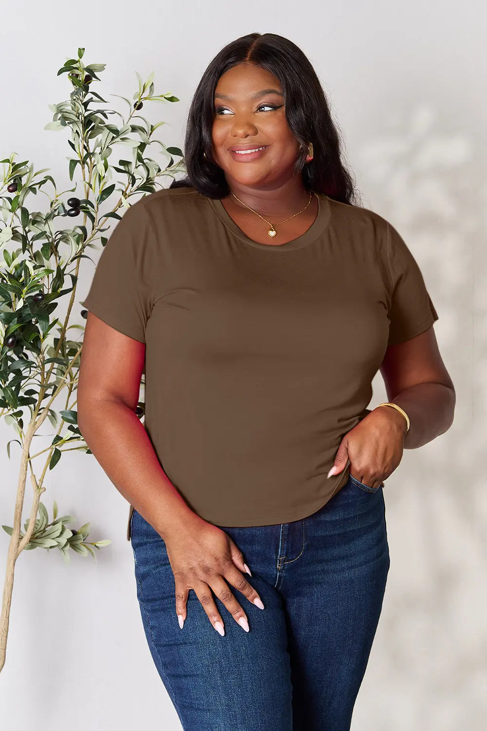 Full Size Round Neck Short Sleeve T-Shirt Plus Size