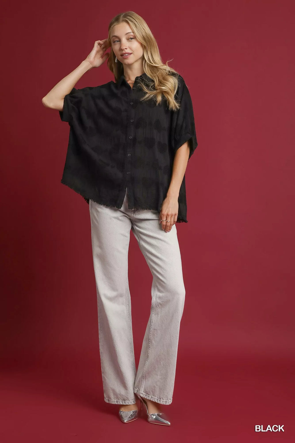 Jacquard Heart Collared Shirt