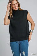 High-Low Turtleneck Sleeveless Sweater Top