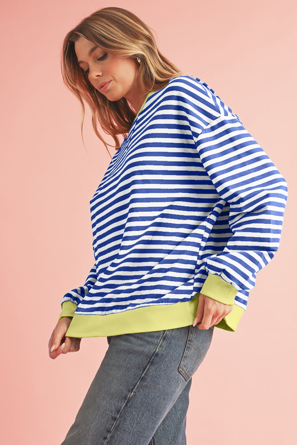 Black Stripe Contrast Edge Cross Seam Oversized Sweatshirt