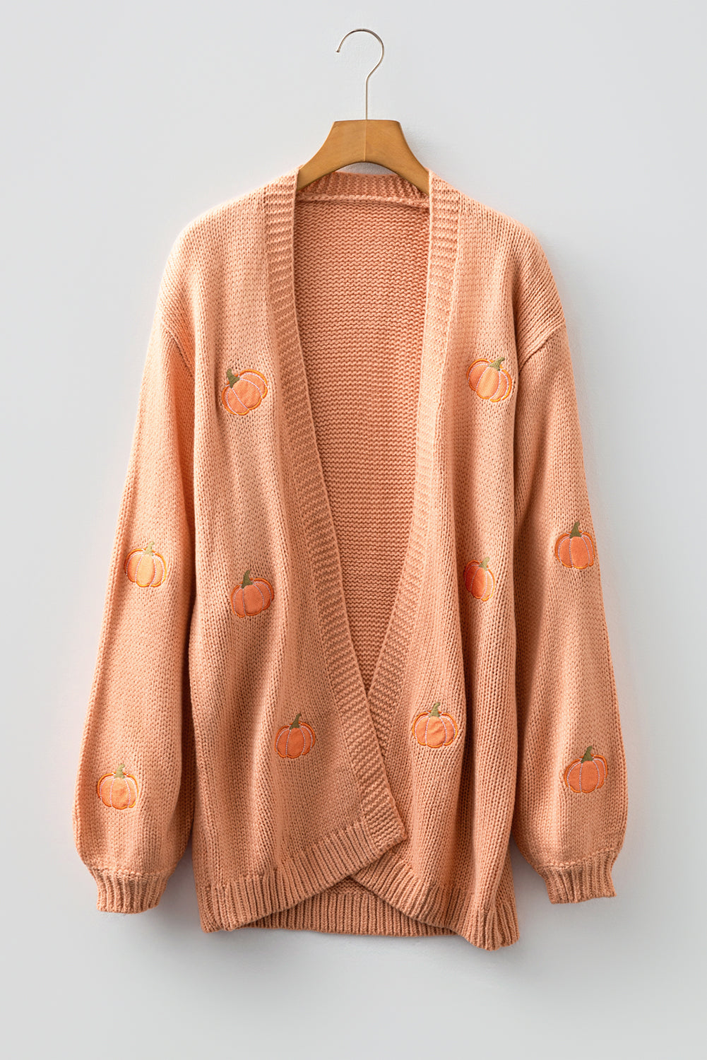 Straw Yellow Pumpkin Tree Print Open Front Drop Shoulder Midi Cardigan