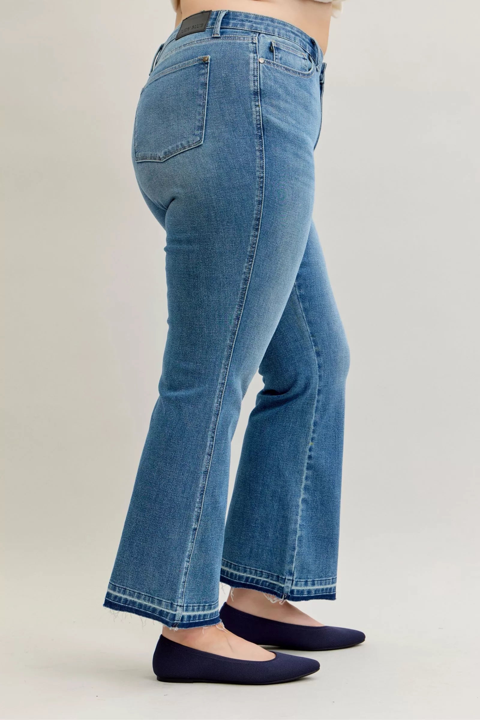 Full Size Mid Rise Slim Bootcut Tummy Control Release Hem Jeans Plus Size