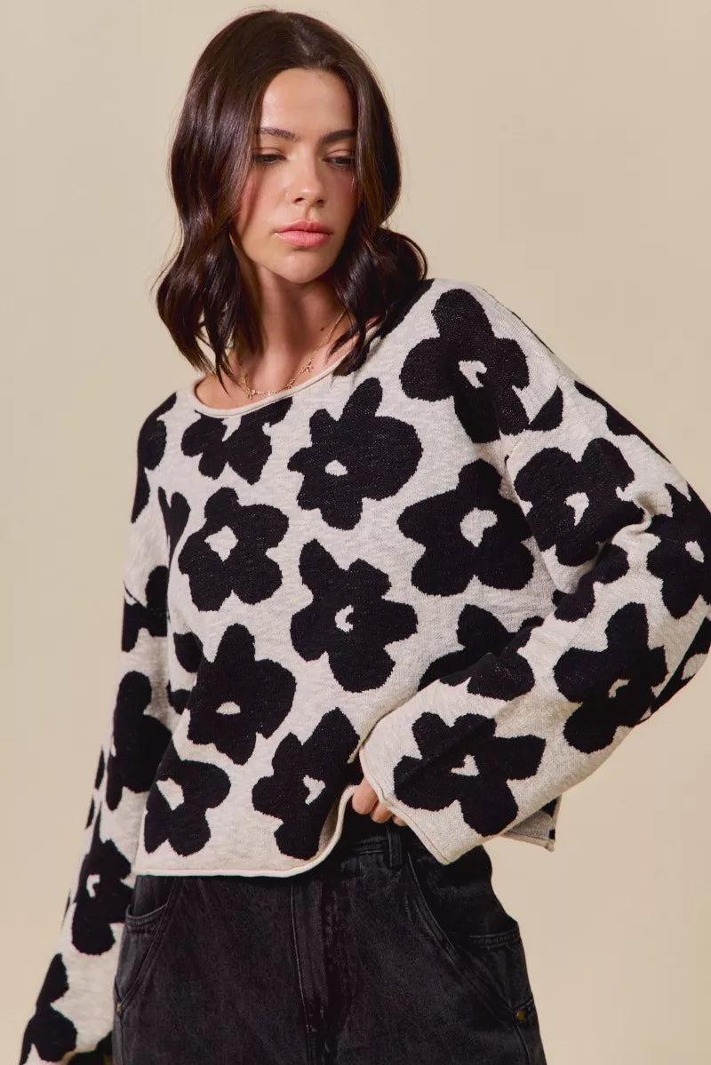 Loose Fit Flower Lightweight Sweater Top
