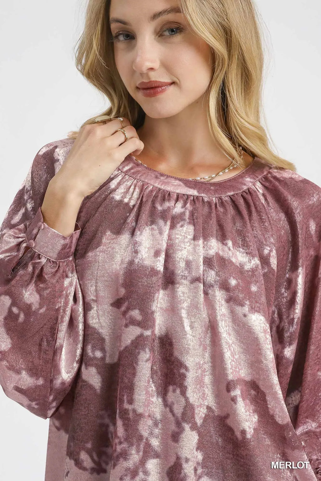 Metallic Fabric Blouse with Balloon Sleeves