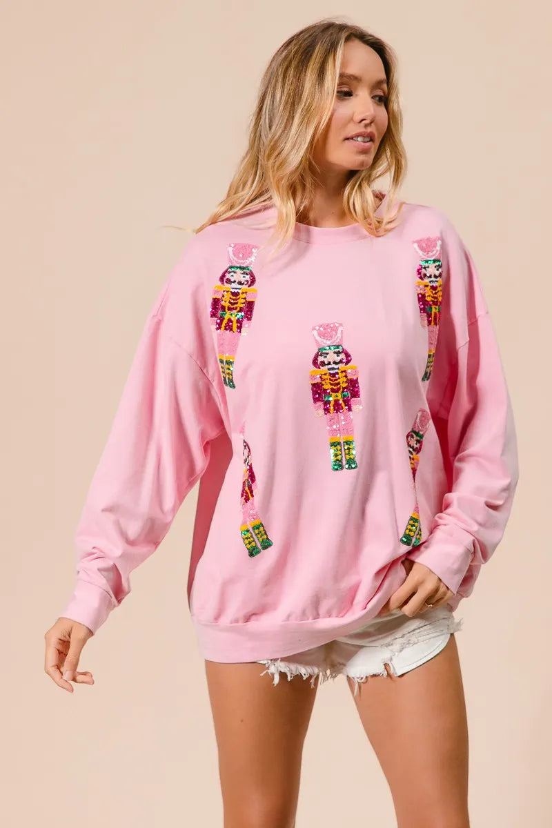 Sequin Nutcrackers Embroidery Christmas Sweatshirt