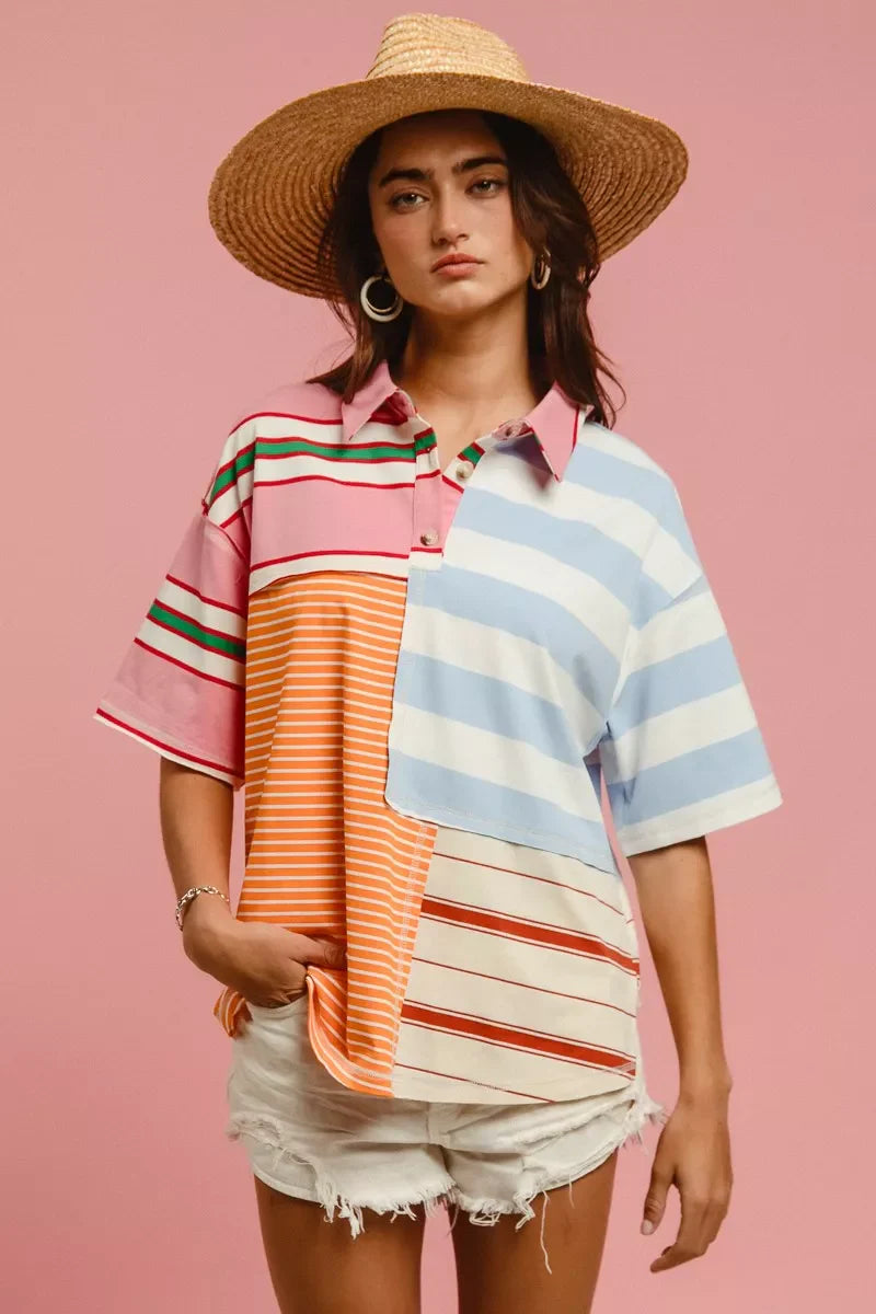 Mix And Match Stripe Color Block Shirt