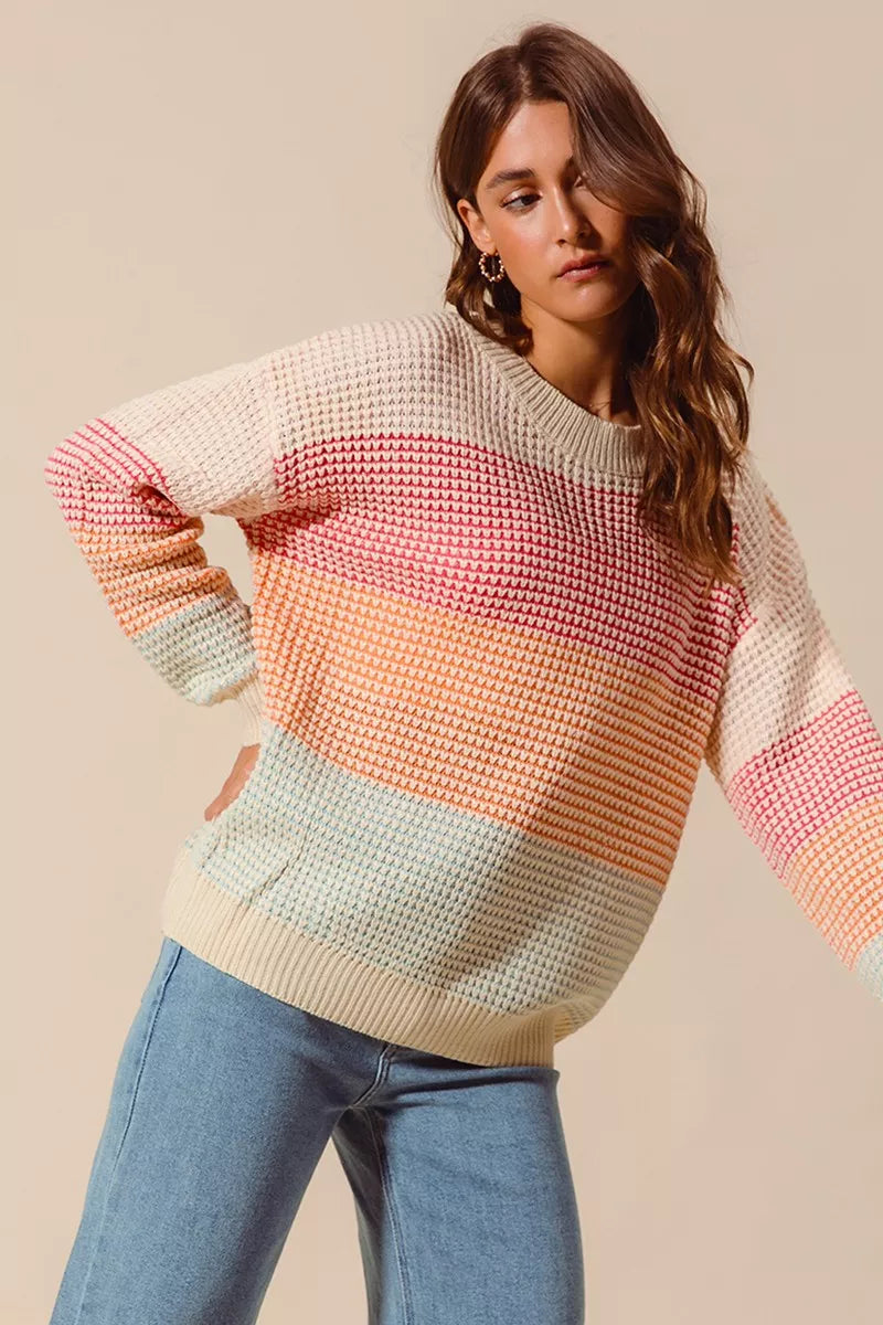 Multi Color Block Long Sleeve Sweater