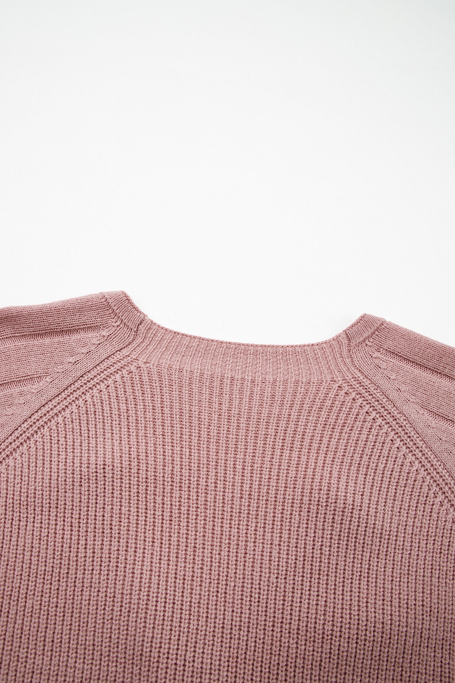 Light Pink Mixed Texture Knit Button V Neck Sweater Cardigan
