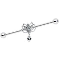 14G Clear Gem Lotus Flower Heart Dangle Industrial Barbell 38mm