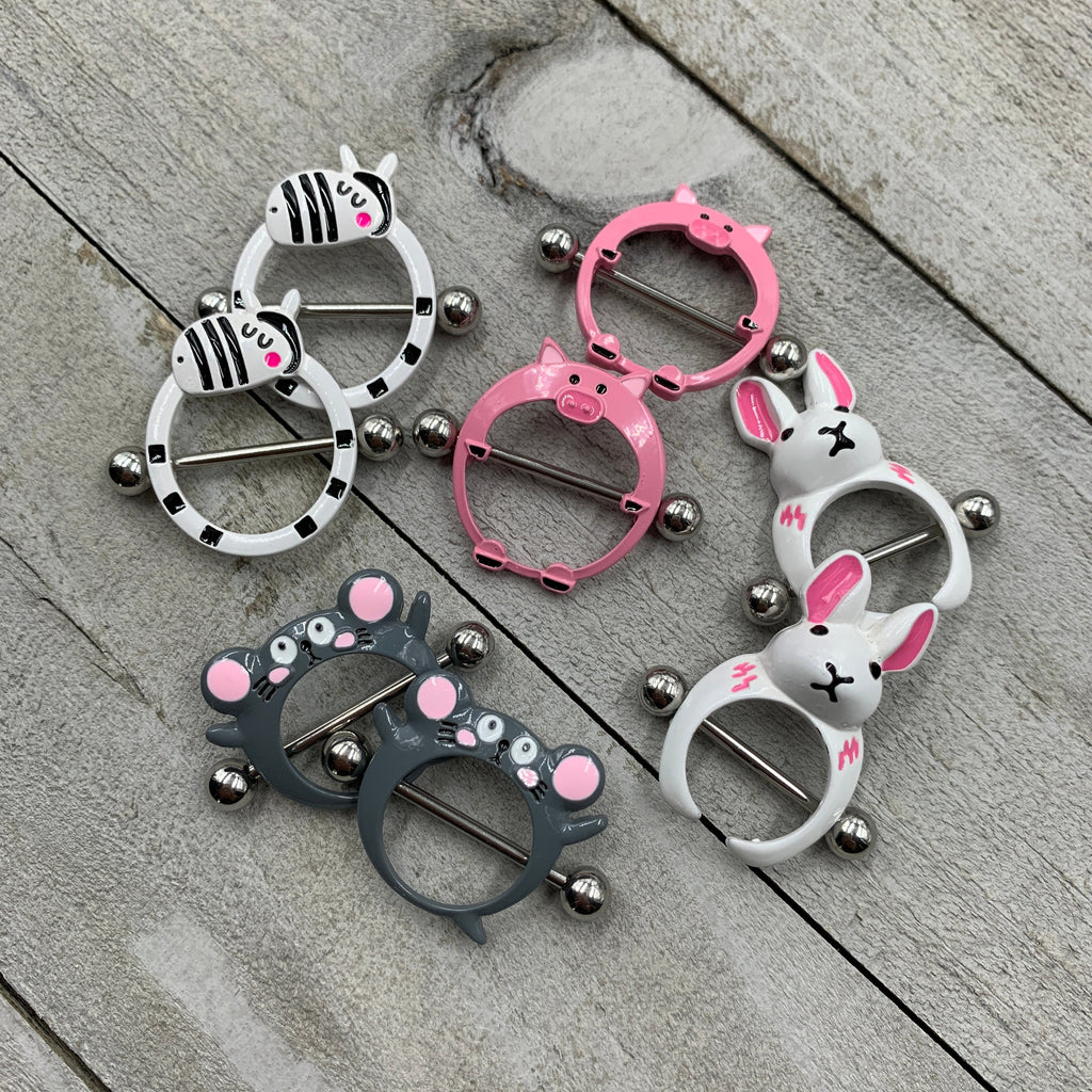14G 9/16 White Rabbit Easter Nipple Shield Set