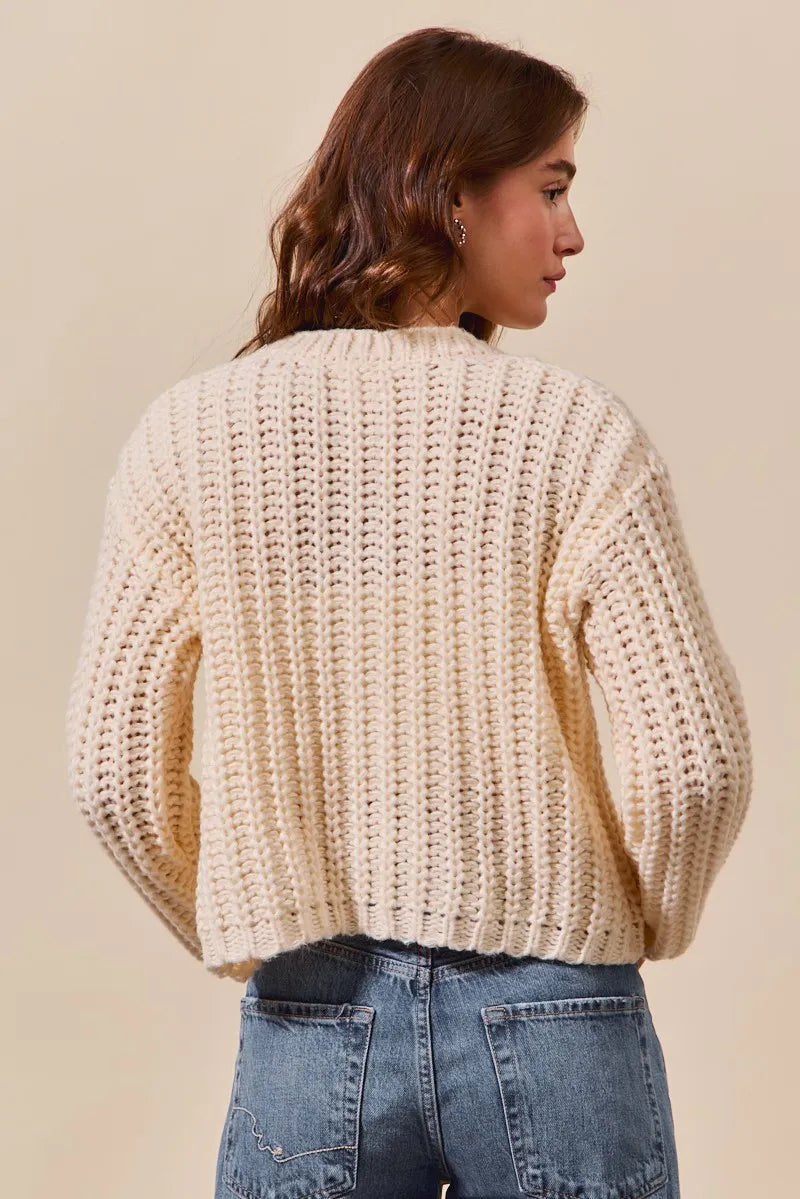 Metal Button Long Sleeve Chunky Sweater Cardigan