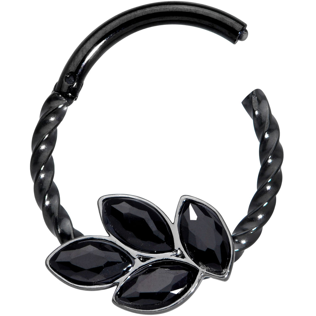 16G 3/8 Black Gem Black Oval Quartet Twisted Cartilage Clicker