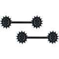 14G 5/8 Black Gem Black Oval Sunburst Barbell Nipple Ring Set
