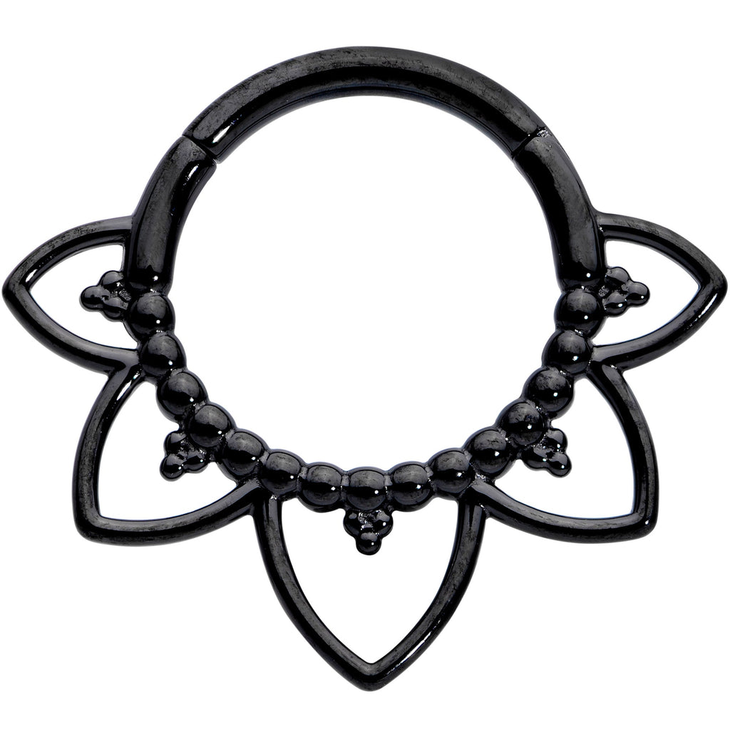 16G 5/16 Black Open Petal Flower Hinged Segment Ring