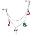 16G 1/4 Clear Gem Santa Christmas Dangle Cartilage Chain Earring