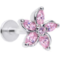 16G 5/16 Pink Gem Pretty Petals Flower Labret Monroe Tragus
