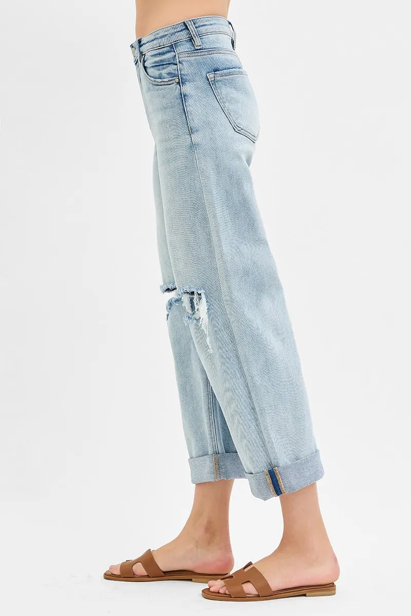 Full Size Mid Rise Fit Boyfriend Jeans with Cuff Plus Size
