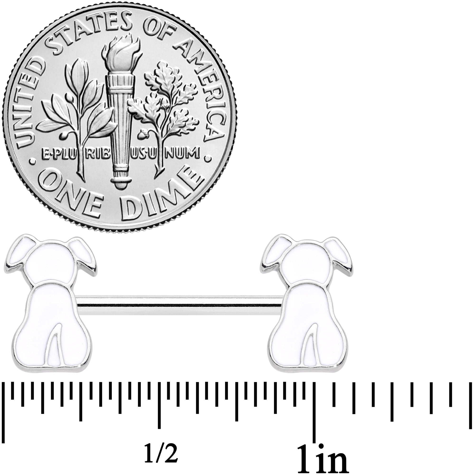 14G 9/16 White Sitting Dog Barbell Nipple Ring Set