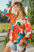 Floral Woven Tiered V Neck Top