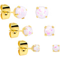20G White Faux Opal Gold Tone 3mm to 5mm Stud Earrings Set of 3