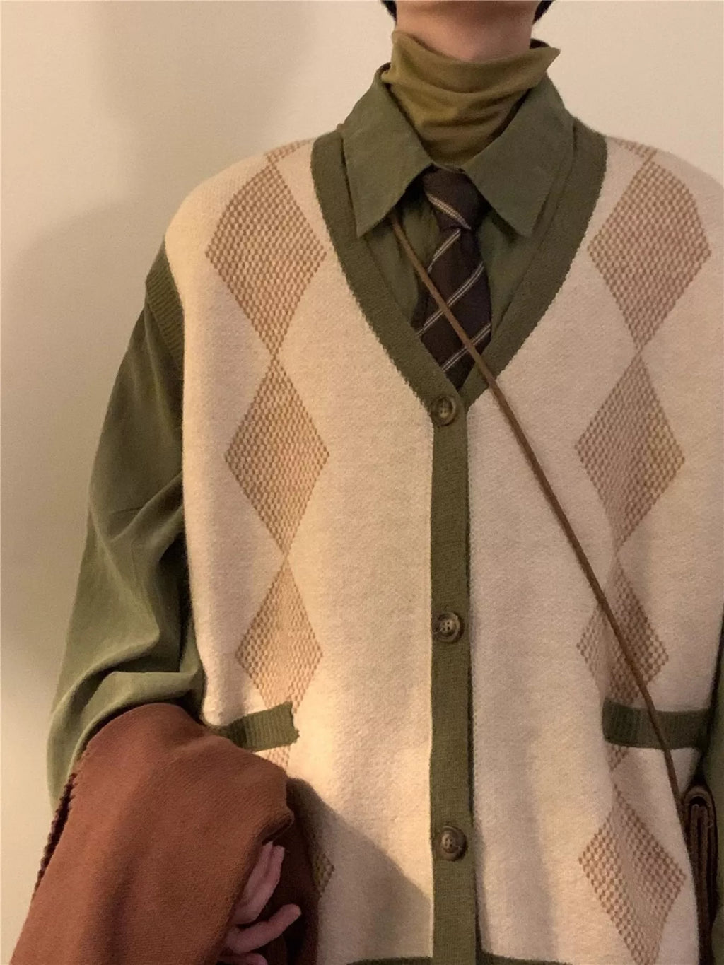 Men's Argyle Knit Button Up Cardigan Sweater Vest