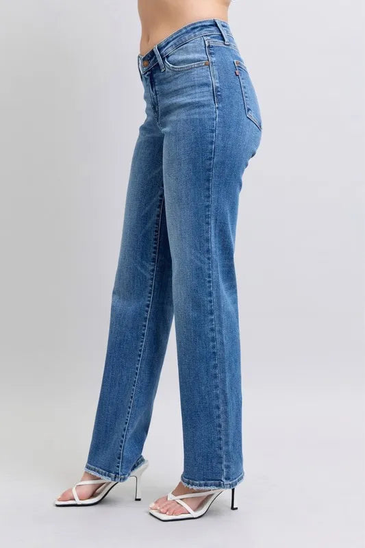 Full Size High Waist V-Front Vintage Wash Straight Jeans Plus Size