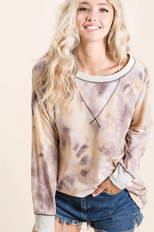 Tie Dye Terry Pull Over With Contrast Stitching