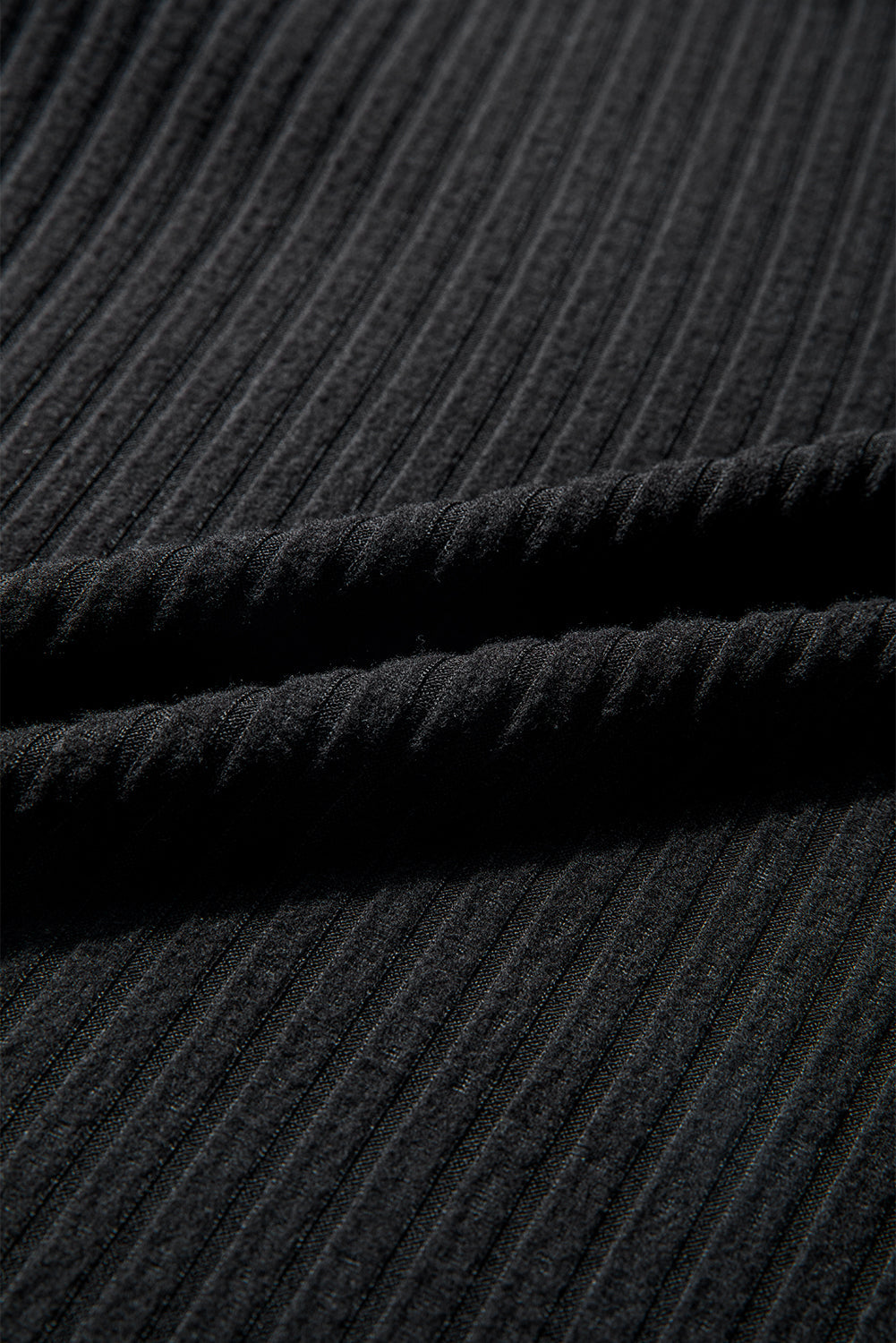 Black Ribbed Texture Round Neck Long Sleeve Rounded Hem Knit Top