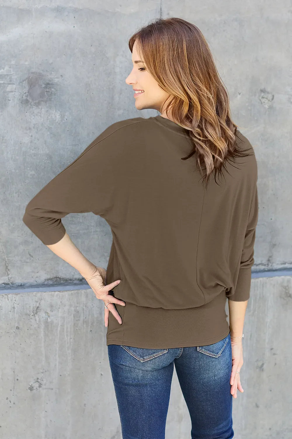 Full Size Round Neck Batwing Sleeve Top