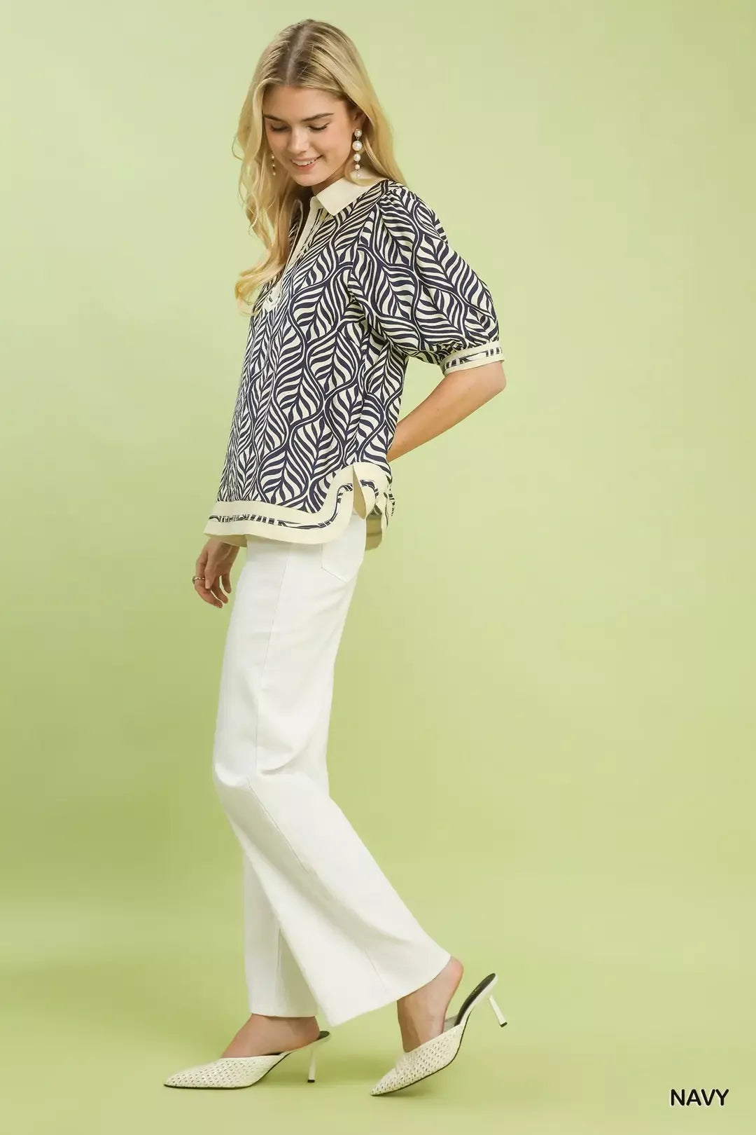 Geometric Leaf Print Popover Top